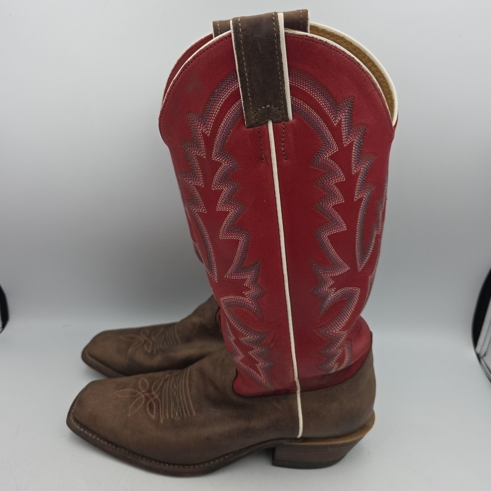 Justin BRL314 Red Brown Leather Square Toe Western Cowboy Boots Womens 7.5 B